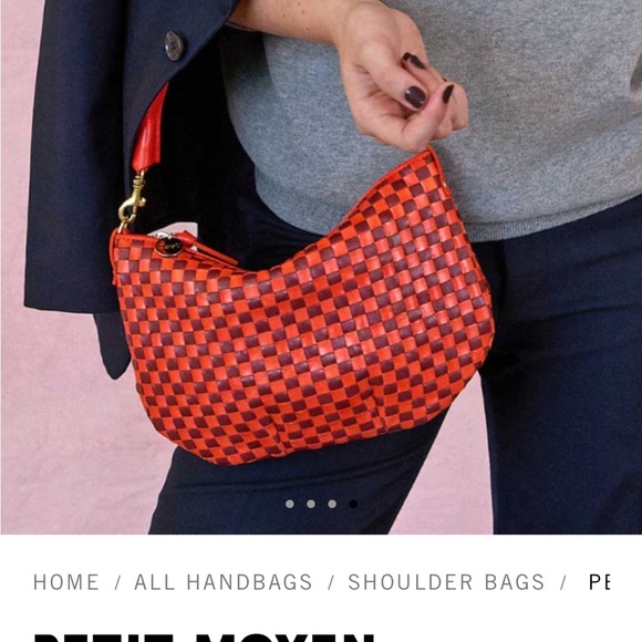 Clare V. Petite Moyen Bright Poppy and Bordeaux Woven Checker Bag - Picture 12 of 16